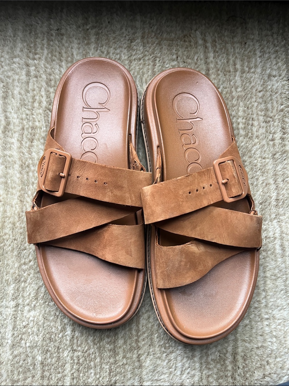 Chaco Brown Leather Slide Sandals